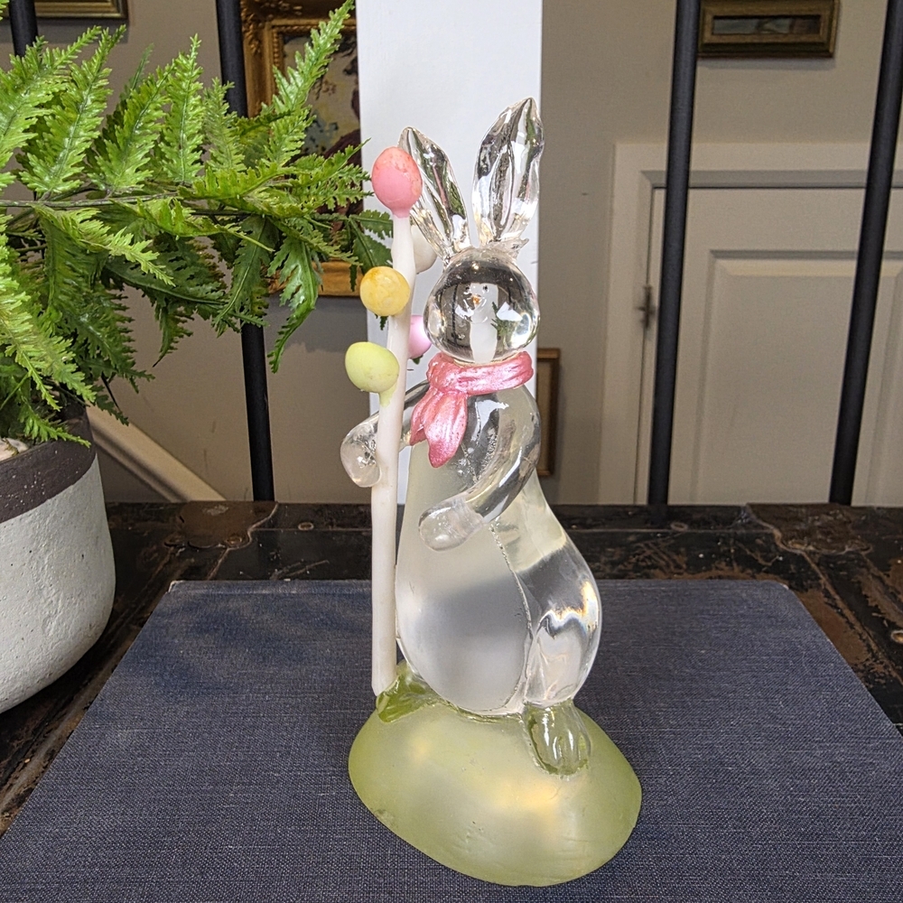 GANZ Glass/Acrylic Bunny Figurine | Frosted Easter Egg Staff | Spring Decor